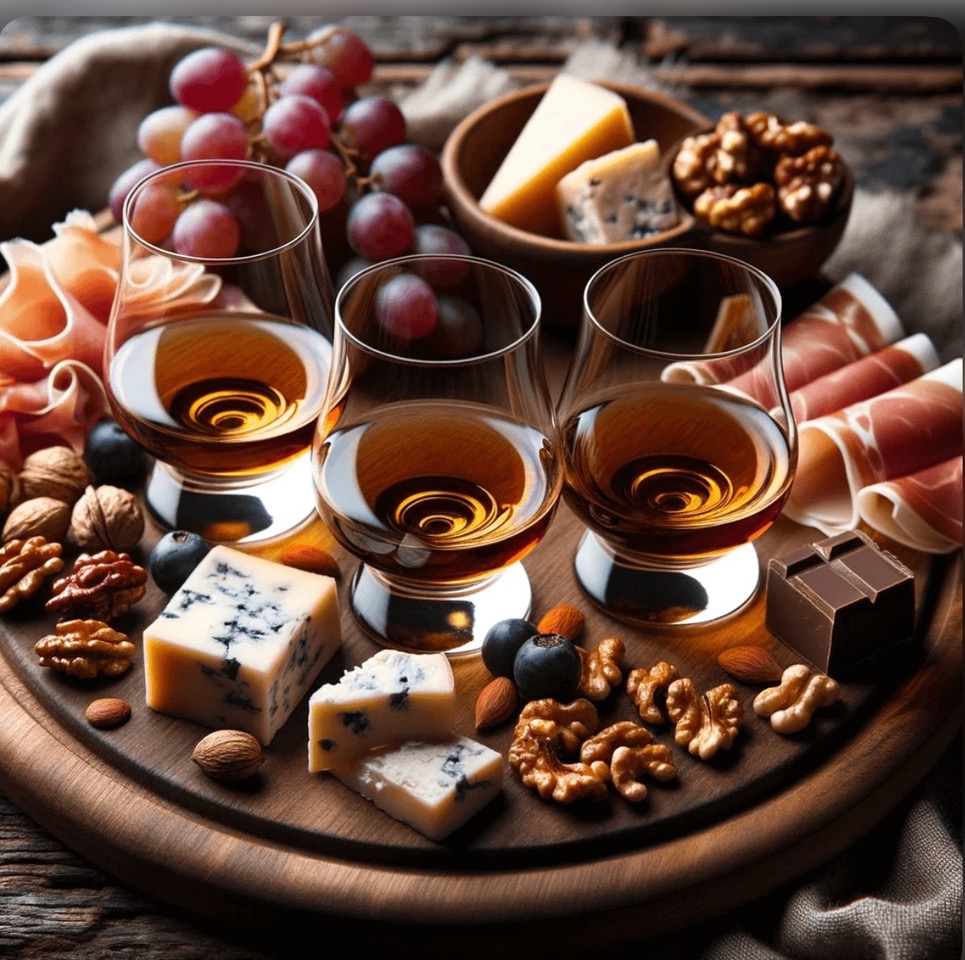 charcuterie board with whiskey