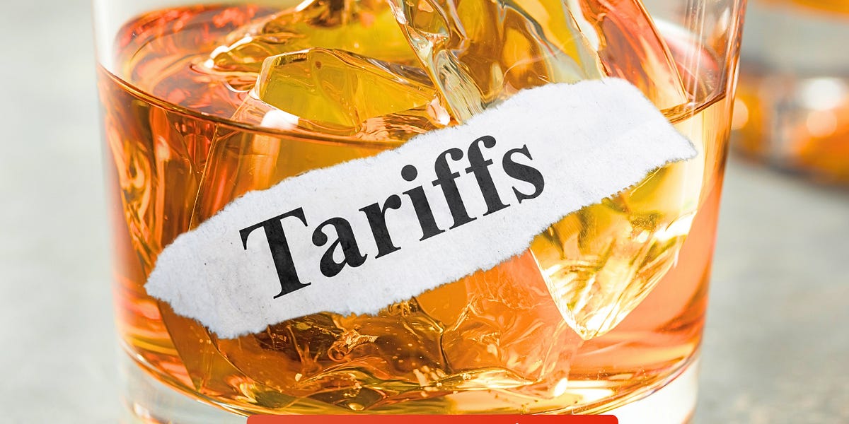 glass of whiskey with tariffs on glass