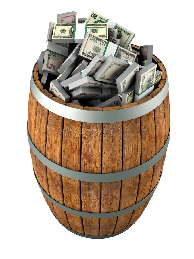 whiskey barrel full of money