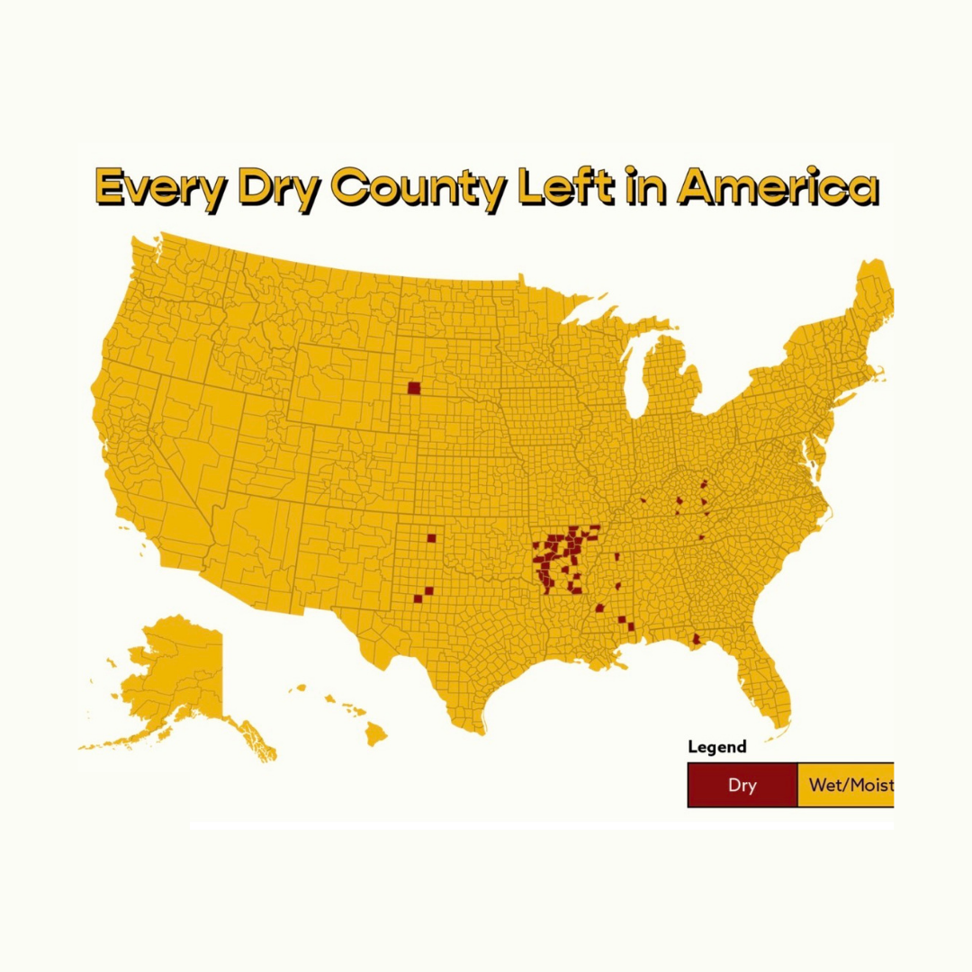 dry counties on a map in America