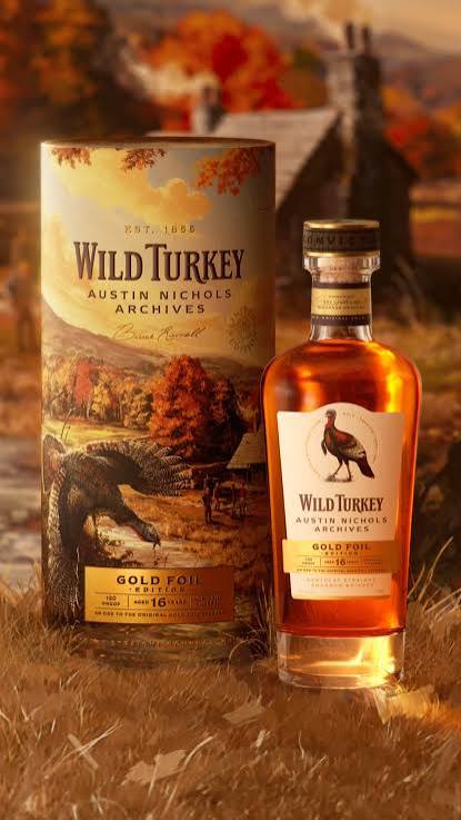 A bottle of Wild Turkey Austin Nichols Archives Gold Foil Edition with it's case
